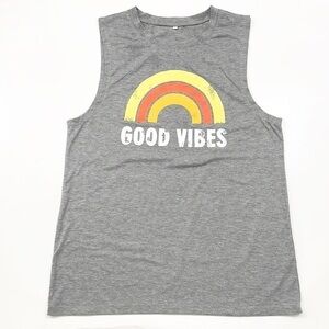 SHEIN Good Vibes rainbow gray tank top